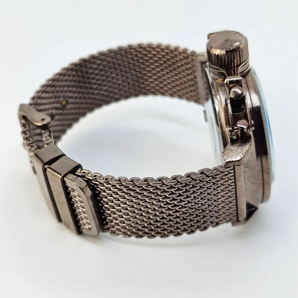 KONIGSWERK Men's Watch 45MM Large Case Black Dial‎ Brown Mesh Bands New Battery